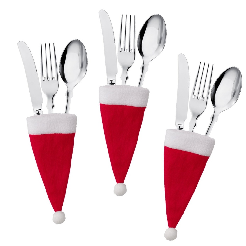32Ct Christmas Santa Hats Silverware Holders